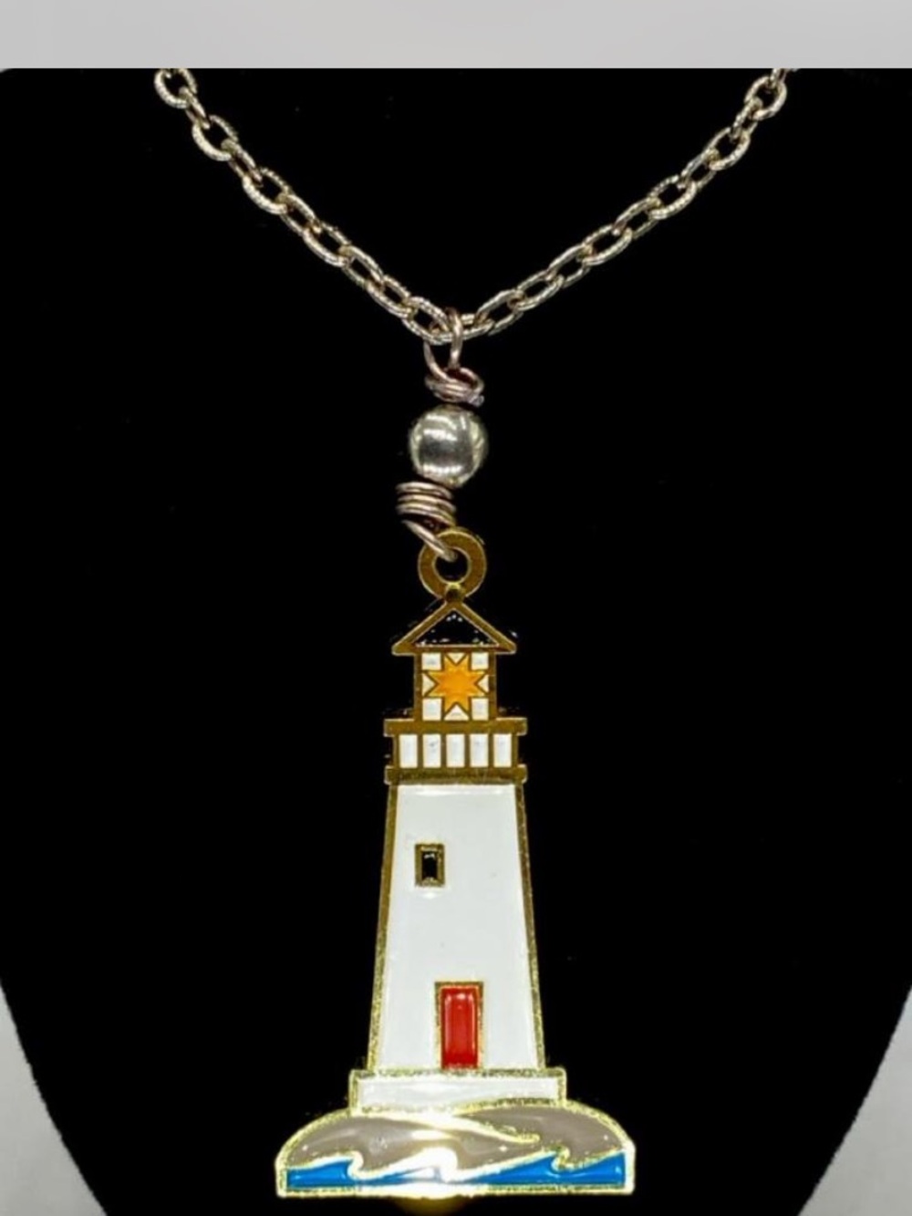 Ladies *** Custom *^* Lighthouse Pendant Necklace Gold & White ^^^ Bonus !!! 👀 a